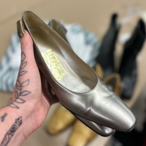 Vintage Salvatore Ferragamo Silver Kitten Heels
